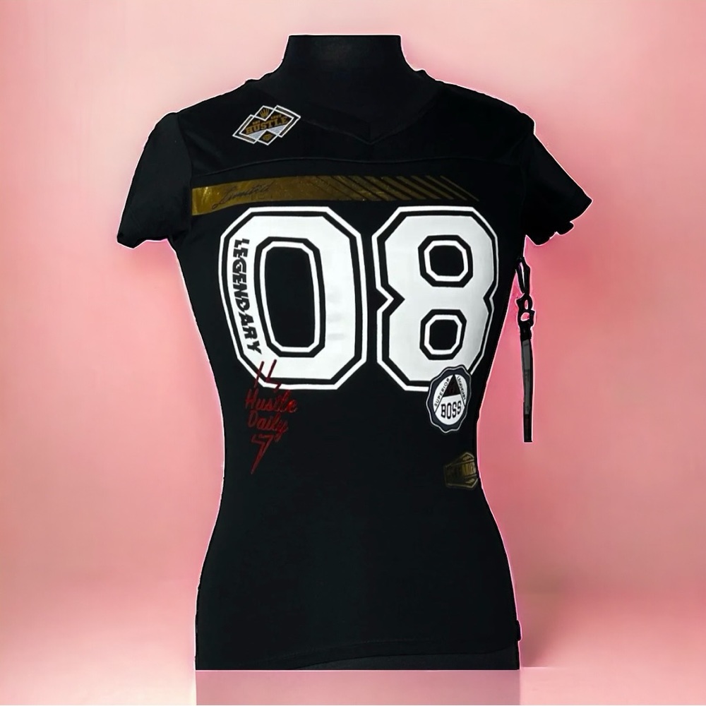 WOMEN’S GRAPHIC FOOTBALL JERSEY TEE-BLACK